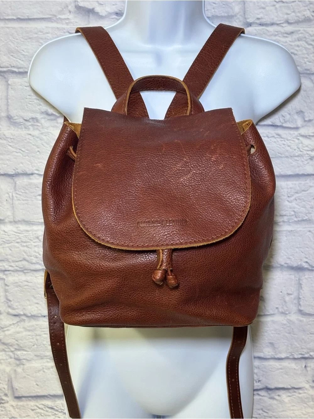 Portland Leather Goods Bucket Backpack Brown Full Grain Leather Drawstring Bag